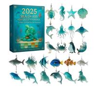 2025 Sea Glass Marine Life Advent Calendar, 24 Days Ocean-themed Christmas Countdown Calendar, with 24 Adorable Realistic Ocean Animals Decoration, for Kids & Collectors (Blue-1pc)