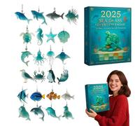 2025 Sea Glass Marine Life Advent Calendar, 24 Days Ocean-themed Christmas Countdown Calendar, with 24 Adorable Realistic Ocean Animals Decoration, for Kids & Collectors (Sky Blue)