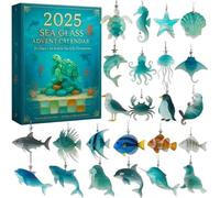 2025 Sea Glass Marine Life Advent Calendar - 24 Days Ocean-Themed Christmas Countdown Calendar, with 24 Realistic Ocean Animals Christmas 2D Ornaments, Unique Ocean Themed Handcraftedfor Kids (2PCS)