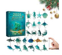 2025 Sea Glass Marine Life Advent Calendar, 24 Days Ocean-themed Christmas Countdown Calendar, with 2D Acrylic Adorable Realistic Ocean Animals Decoration, for Ocean Lovers, Kids & Collectors