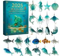 2025 Sea Glass Marine Life Advent Calendar,24 Days Unique Ocean Themed Christmas Countdown Calendar,with 24 Adorable Realistic Ocean Animals Decoration, for Coastal Home Decor & Sea Lovers (1Pc)