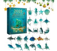 2025 Sea Glass Marine Life Advent Calendar, 24 Unique Ocean Themed Christmas Countdown Calendar, Holiday Handcrafted Ornaments with Seahorse Starfish Dolphin, for Ocean Lovers