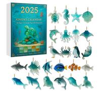 2025 Sea Glass Marine Life Advent Calendar - 24 Unique Ocean Themed Handcrafted Ornaments with Seahorse Starfish Dolphin, Coastal Christmas Decor, Adorable Realistic Ocean Animals Decoration