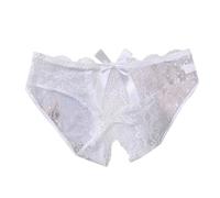 2025 - Sexy Low Waist Lace Underwear for Women with High Aesthetic Value. Be careful about Triangle Pants with Machine Opening Crotch Lace Underwear Women's Set, White, XL