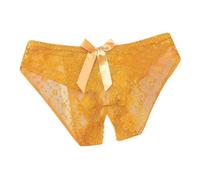 2025 - Sexy Low Waist Lace Underwear for Women with High Aesthetic Value. Be careful of Triangle Pants with Machine Opening Crotch Satin Underwear Women's Sexy Set, yellow, M