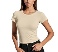 2025 Short Sleeve T-Shirts Women Round Neck Top Women Summer Casual Sexy Slim Solid Color Classic Simple Top Comfortable Fit Chic Elegant Outdoor Streetwear