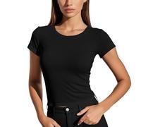 2025 Short Sleeve T-Shirts Women Round Neck Top Women Summer Casual Sexy Slim Solid Color Classic Simple Top Comfortable Fit Chic Elegant Outdoor Streetwear