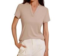 2025 Short Sleeve T-Shirts Women V-Neck Top Women Summer Solid Color Loose Casual Classics Comfortable Fit Simple Top Chic Elegant Everyday Work Tunic