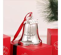 2025 Silver Bell Christmas Ornament, 'It's a Wonderful Life' Message with Snowflake Charm, Holiday Tree Decoration with Red Ribbon (Silver 1)