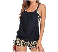 2025 Slimming Swimsuit Women Summer Bikini Set Sexy Leopard Print Slimming Bikini Set for Women with Lace Up Detail at the Back | Flattering Cut for Curves Bikini Bandeau, Black, XXL