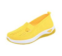 2025 Slip On Trainers Women Wide Fit Wedge Trainers Breathable Hollow Mesh Orthopedic Sneakers Lightweight Low Top Arch Support Shoes Comfortable Work Shoes for Women Yellow 7.5