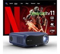 2025 Smart Projector 4K with Netflix Licensed,Android TV WiFi 6 Bluetooth 5.4 Dolby Audio NFC,Wireless LED Home Theater Movie Gaming 4K Projectors Auto Focus HDR10+ HDMI ARC 1700ANSI Voice Control