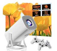 2025 Smart Wireless Projector with 2 Controller Game pad, 30000+ Retro Games, Mini 4K Video Movie Portable Projector for Bedroom, Home Theaters. Support Auto Keystone, Connect TV, IOS, Android, Tablet