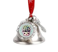 2025 Smiling Succulents Christmas Bell Ornaments Silver Jingle Bells with Red Hanging Rope Vintage Decorative Bells for Xmas Tree Fireplace Mantle Home Decor Holiday Festive Party