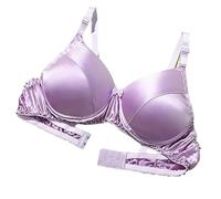 2025 Smooth Satin Silk Bra Double Sided Mulberry Silk Push Up Support Wireless Bras For Women Ladies Daily Bralette(Purple,L)