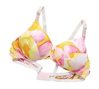 2025 Smooth Satin Silk Bra Double Sided Mulberry Silk Push Up Support Wireless Bras For Women Ladies Daily Bralette(Pink Yellow,XXL)