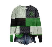 2025 Spring Sale St. Patrick's Day Sweatshirt for Women Long Sleeve Loose Pullover Shamrock Print Blouse Plaid Patchwork Vintage Shirts Crewneck Casual Tee Tops