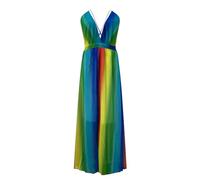 2025 Spring Summer European American Border Foreign Trade Women Border Sexy Deep V Rainbow Chiffon Suspenders Dress Summer Dress Long Sleeve 46, purple, XL