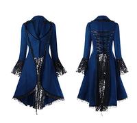 2025 Steampunk Coat Woman Tail Gothic Coat Large Size Flared Sleeve Chic Vintage Medieval Victorian Jackets Renaissance Court Slim Patchwork Jacket For Halloween Carnival, Blue, 4XL
