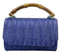 2025 Straw Clutch Bag Bamboo Handle Chic Versatile Elegant Handbag Woven Beach Purse Flip Top Envelope Chain Crossbody Bag, Blue