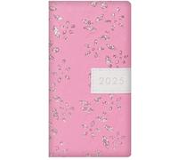 2025 Stylish Pink Glitter Flower Design Slimline Soft Cover Diary Week to View