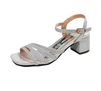 2025 Stylish Women's Sandals - Fashion Roman Low Heel Strap Flat Bottom Square Toe Beach Footwear for Comfortable Summer Wear (Silver, 5)