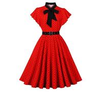 2025 Summer Dresses for Women Women Double Breasted Notch Lapel 50s Short Sleeve Cocktail Swing Dress Polka Dot 1950s Rockabilly Prom Dress Plus Size Ripped for (Red, M)