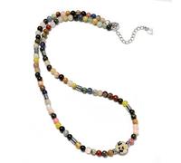 2025 Summer Jewelry 4mm Natural Stone Collarbone Necklace w/ 10mm Faceted Hexagram Center Stone - Casual & Easy Style, Stone, stone