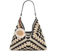 2025 Summer Straw Bag, Hobo Beach Shoulder Bag for Women, Vintage Lightweight Foldable Tote for Travel, Work (Black)