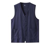 2025 Summer Thin Men's Waistcoat Cotton Linen Vest V-Neck Large Size Linen Jacket Tang Suit Storage Waterproof, blue, XL