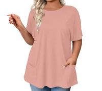 2025 Summer Tops for Women UK Plus Size Oversized T Shirts Ladies Short Sleeve Crew Neck Tunic Top Loose Baggy Swing Blouses Tee Top Women Bags Sale Clearance Pink