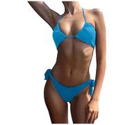 2025 - SunnyDay Candy Color Bikini Swimsuit Sheer Yet No Tan Lines Breathable Tie Up Design Bikini Swimsuit High Waist (Blue, XXXL)