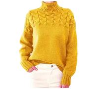 2025 Sweater Women's Stylish Loose Fitting Turtleneck Long Sleeved Sweater (Light Yellow, XL)