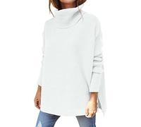 2025 Sweater Womens Sweaters Turtleneck Batwing Sleeve Loose Oversized Sweaters Chunky Knitted Pullover Sweaters for Women (White, XL)