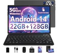 2025 Tablet 10 Inch Android 14 Tablets, 22GB RAM+128GB ROM(TF 2TB), Octa Core, 5G WiFi, 8000mAh | BT5.0 | Widevine L1 FHD | Face ID | Widgets | GPS | Type C | GMS Tablet with Keyboard & Mouse - Black