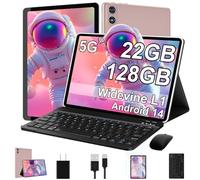 2025 Tablet 10 Inch Android 14 Tablets with Keyboard, 22GB RAM 128GB ROM, Widevine L1, Octa-Core, 8000mAh Battery, 5G Wifi, HD IPS Display, TF 1TB, GPS, Mouse, Case, Split Screen, Metal Body -Gold