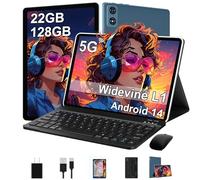 2025 Tablet 10 Inch Android 14 Tablets with Keyboard, 22GB RAM 128GB ROM, Widevine L1, Octa-Core, 8000mAh Battery, 5G Wifi, HD IPS Display, TF 1TB, GPS, Mouse, Case, Split Screen, Metal Body -Blue