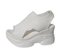 2025 Thick Soled Sandals For Women Summer Mesh Breathable Fish Mouth Sloping Heel Sandals For Sports And Leisure Shoes Womens Born Size 11 (White, 4.5)