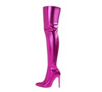 2025 Thigh High Boots for Women Metallic Chunky Heels Over The Knee Boots Block Heeled Concert Disco Long Tall High Dress (3.5) Hot Pink
