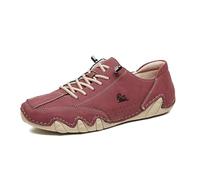 2025 Tick Tock Women's Leather Lace-Up Casual Sneaker - Retro- Walking Shoe with Gum Rubber Outsole, Cushioned Arch Support, Lightweight Low Top Trainer Business Shoes (Red, 4)
