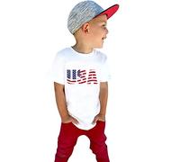 2025 - Toddler Kids Baby Girls Boys 4th July Summer Short Sleeve Independence Day T-Shirt T-Shirt American Flag Tops Sequins T Shirt Boys, White, 3 Years