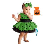2025 Toddler Kids Caveman Costume With Candy Bag Girls Halloween Dog Bones Historical Cavegirl Mesh Dress Cosplay Outfits (Green, 5-6 Years)
