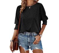 2025 Tops 3/4 Sleeve T-Shirts Cute Basic Business Tees Blouses (UK, Alpha, XL, Regular, Regular, Black)