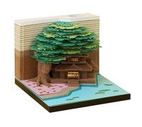 2025 Tree Desk Calendar with LED Lights 3D Memo Pad DIY Notes Notepad, 3D Art Calendar Paper Carving Gift House Sculpture Gift for School Home Office