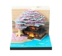 2025 Tree Desk Calendar with LED Lights 3D Memo Pad DIY Notes Notepad, 3D Art Calendar Paper Carving Gift House Sculpture Gift for School Home Office