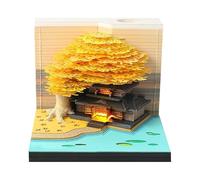2025 Tree Desk Calendar with LED Lights 3D Memo Pad DIY Notes Notepad, 3D Art Calendar Paper Carving Gift House Sculpture Gift for School Home Office