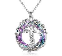 2025 Tree of Life Necklace with Shining Crystal Sweet Female Friendship Jewelry Gift Abalone Shell Pendant Necklace Family Tree Jewelry for Mom Daughter Sister Girls Silver-Purple Crys