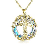 2025 Tree of Life Necklace with Shining Crystal Sweet Female Friendship Jewelry Gift Abalone Shell Pendant Necklace Family Tree Jewelry for Mom Daughter Sister Girls Gold-Purple Crysta