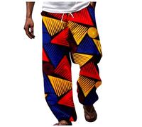 2025 Trousers Mens African Dashiki Traditional Style Casual Trouser Summer Hawaii Holiday Ankara Beach Floral Pants (Red, XL)