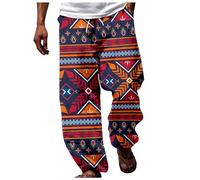 2025 Trousers Mens African Dashiki Traditional Style Casual Trouser Summer Hawaii Holiday Ankara Beach Floral Pants (Navy, M)